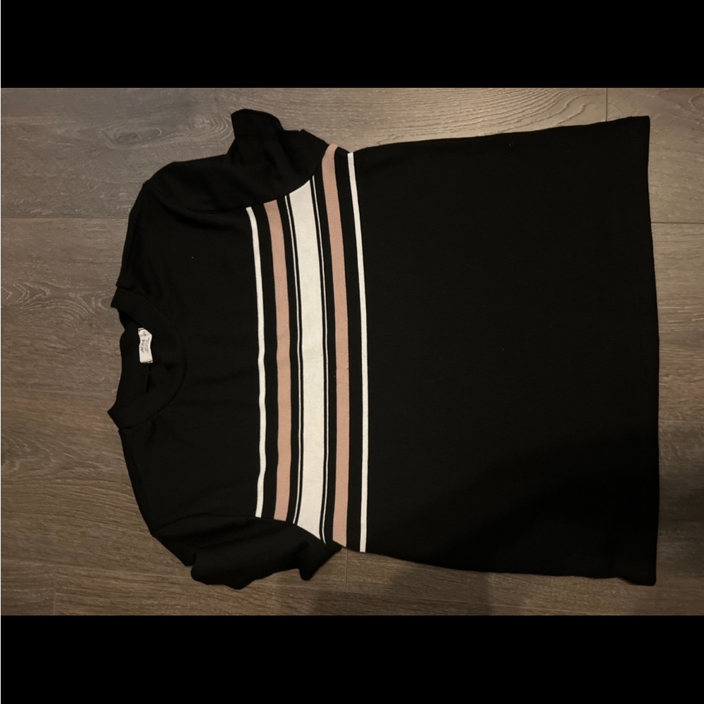 Ardene Black Tee with Striped Design